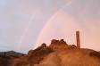 Gingerbread monolith with a rainbow.