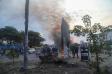  Residents set fire to the mysterious monolith that appeared in Kinshasa, Democratic Republic of Congo February 17, 2021. REUTERS/Kenni Katombe