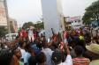  Residents set fire to the mysterious monolith that appeared in Kinshasa, Democratic Republic of Congo February 17, 2021. REUTERS/Kenni Katombe